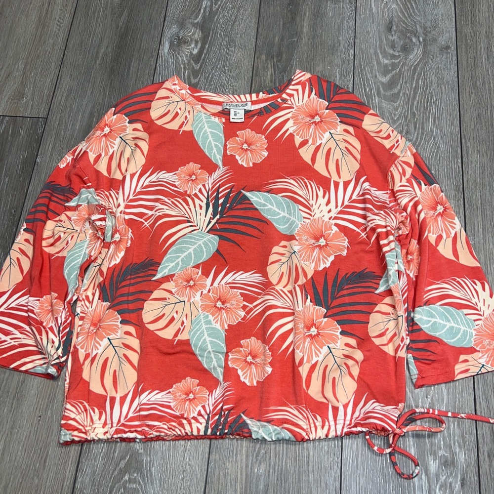 Rachel Zoe  Womens Multicolored Floral Print 3/4 Dolman Sleeve Shirt Top Size L